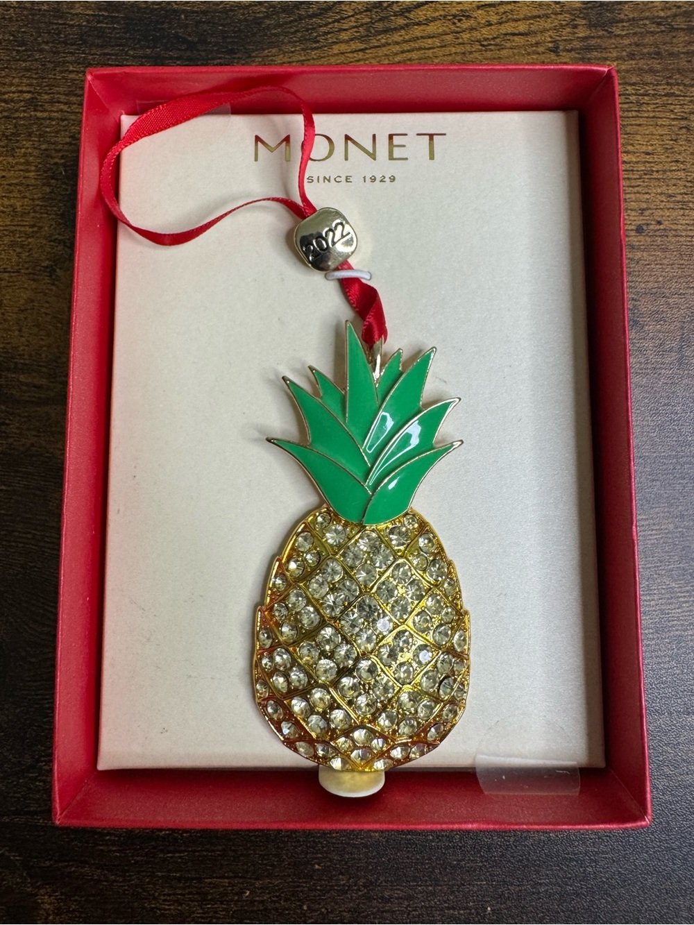 Monet Gold and Green Pineapple Tree Ornament